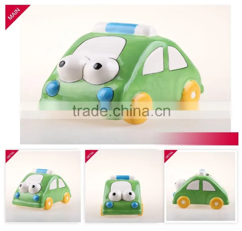 Hot selling car shape piggy bank ceramic money box with handle