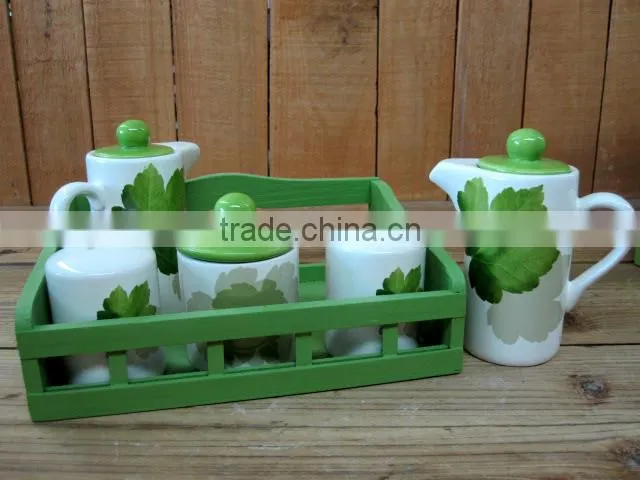 Household Ceramic Teapot with Green Leaves Decal