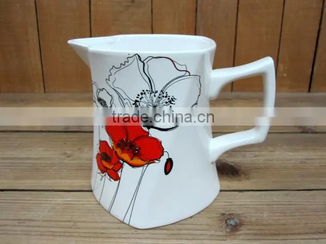 hand-paint flower design white ceramic water pitcher