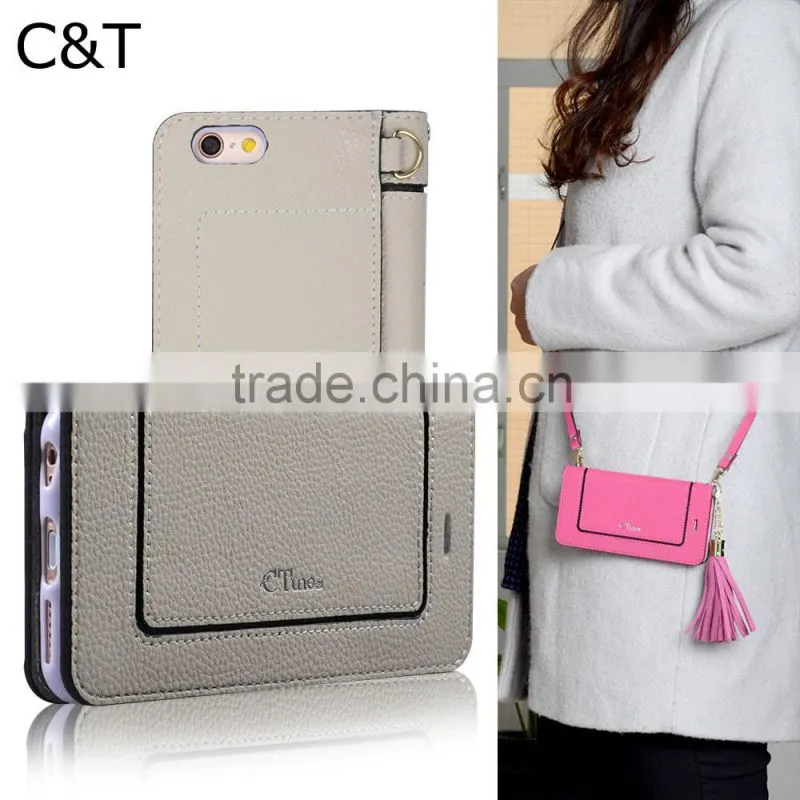 C&T Detachable Strap PU Leather Wallet Handbeg Protective Smartphone Shell for IPhone SE