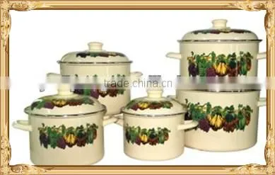 High Quality Fruits Print Enamel Cookware Pot Set 5 pcs