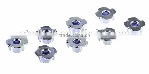 Blue Zinc Coated Carbon steel full thread t nut with 4 prong