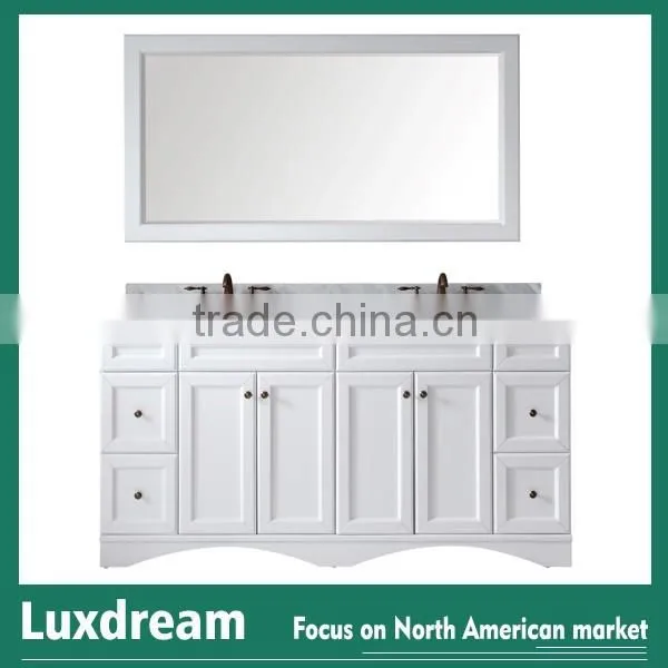 White modern wooden base with white carrara marble top bathroom vanity