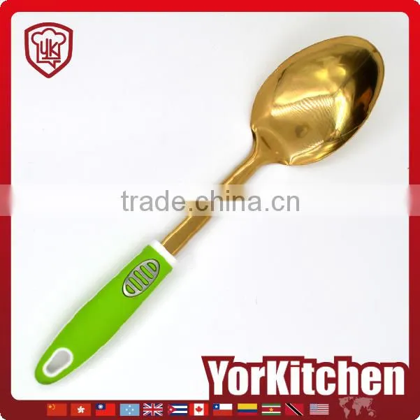 Fashion style New design TPR handle gold plating stainless steel serving spoon
