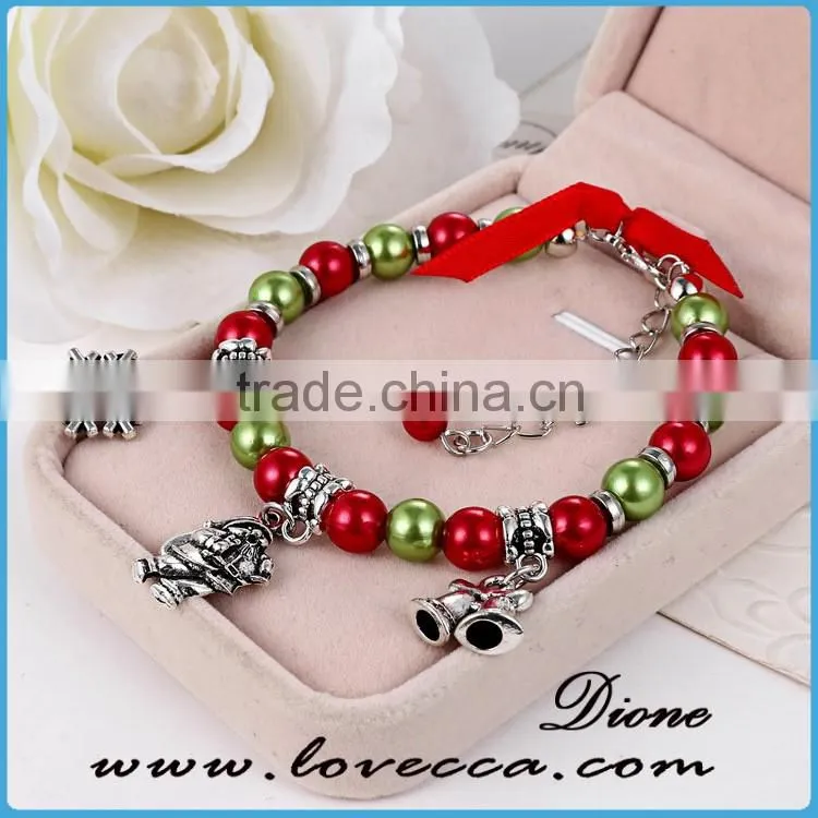 Adjustable size christmas gifts colorful beads with charms bell snowman snowflake bracelet
