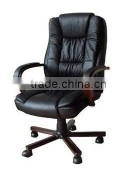 comfortable luxury PU wooden boss swivel chair