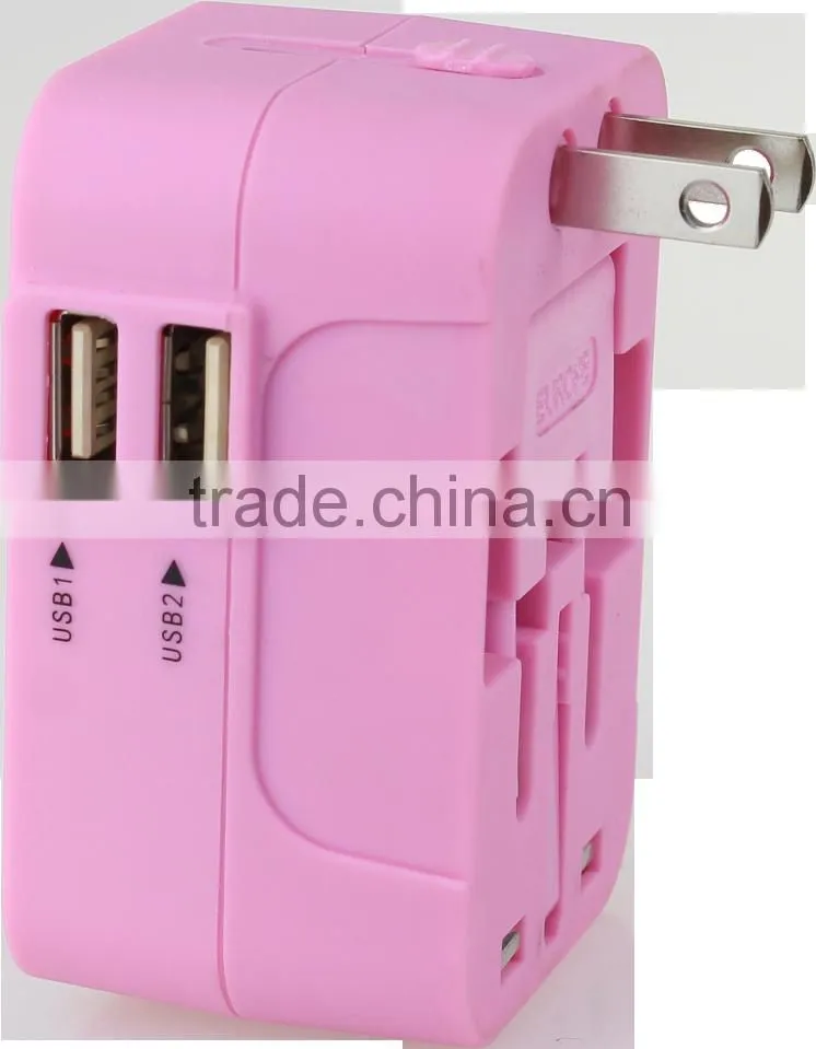 Multi-national universal travel adapter with dual USB charging ports