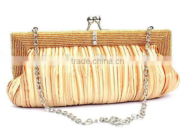 High Quality ladies evening party bag plicated satin clutch evening bags