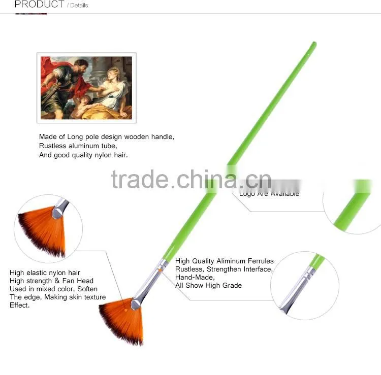 Small Wholesale Premium Green Handle Face Paint Brush, 7 Pcs Artist Nylon Face Painting Brush set