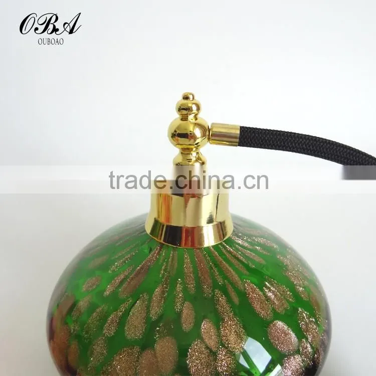Mouth Blown Golden Spot Deco Glass Air Bag Perfume Bottles / 100ml Green perfume spray packaging gasbag spray pump