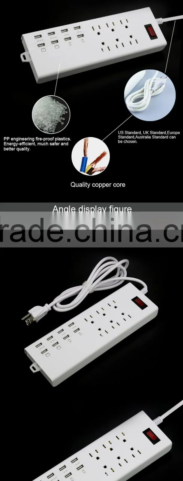 Desktop Multiple USB Charging Station Surge Protected Outlets Power Strip