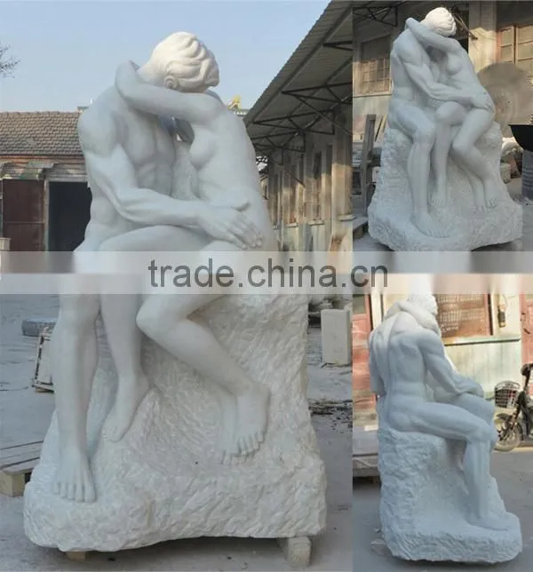 Hand Carved White Marble Man and Woman Kiss Statue