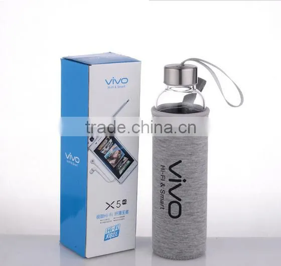 2016 Promotional fancy water glass bottle 10 gallon 500ml double wall glass water bottle