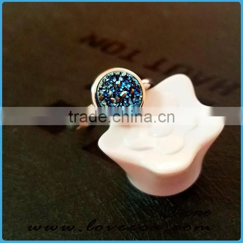 925 sterling silver gold plated handmade agate Gemstone druzy ring Jewelry