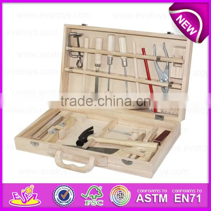 2015 Stock interesting kid wooden tool box toy,Funny play wooden toy tool box toy,Best sale wooden Workbench Tool Toy W03D021-A1