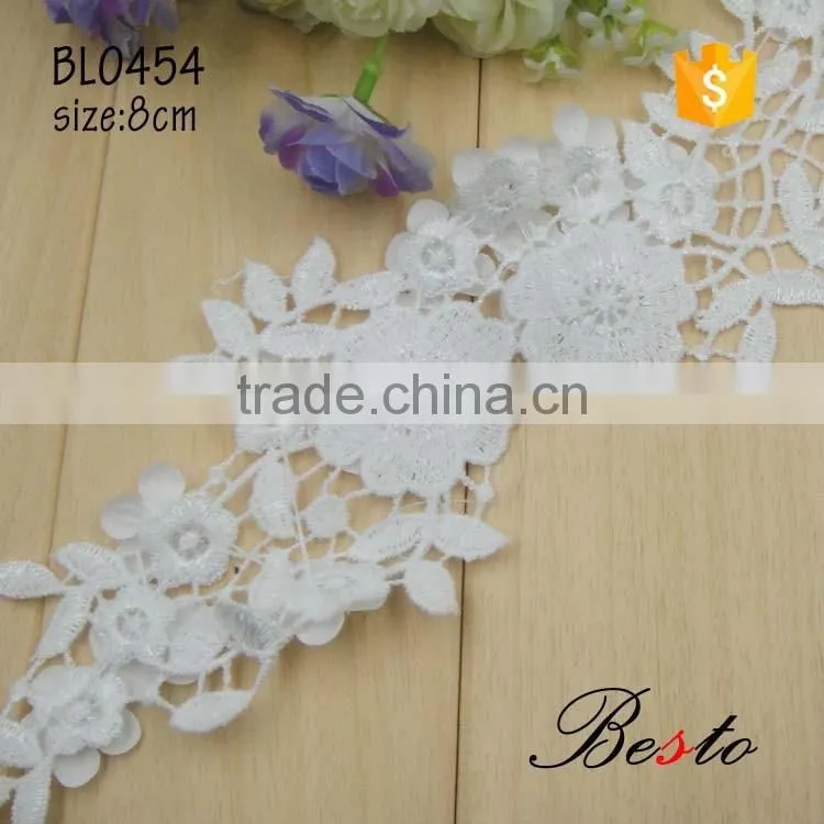 Fashion elagant white rhinestone lace cotton applique for wedding dresses