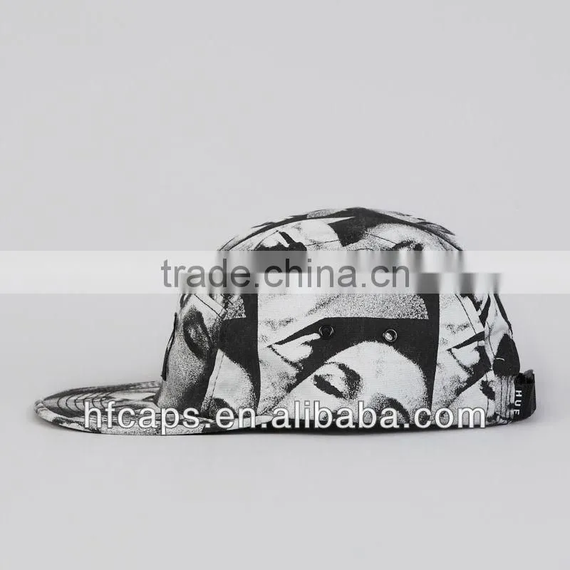 Black and white flat brim custom floral blank snap back hats 5 panel
