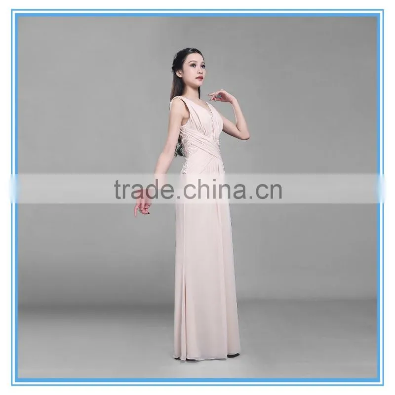 Wholesale Deep V Chiffon Modern Handmade Pleated Long Evening Dress