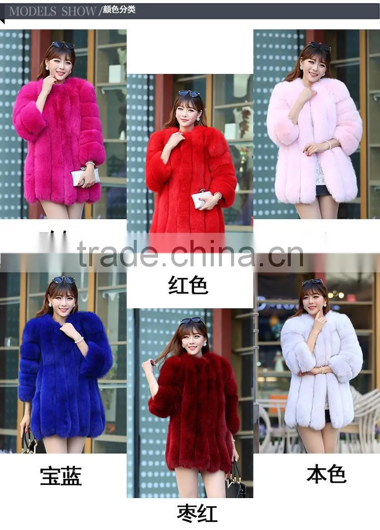 2017 Natural Genuine Fox Fur Overcoat Winter Warm Real fox fur coat lady Middle length
