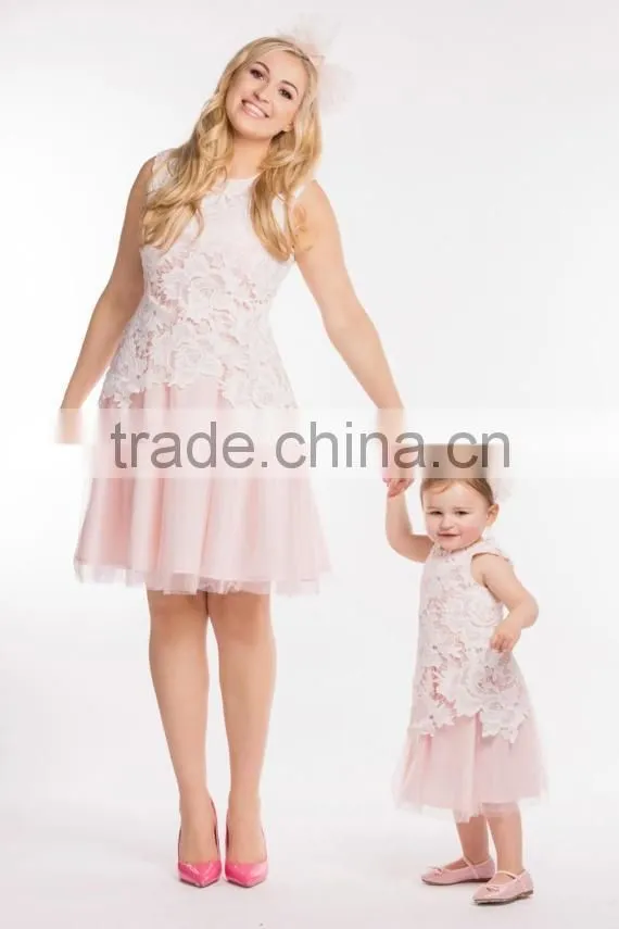 Lace Trimming Mommy And Me Outfits Family Matching Clothing