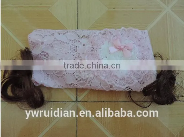 baby girl hairpiece hairband 2016 summer adjustable elastic lace floral chiffon headband pearl bowknot cute kids hairwear