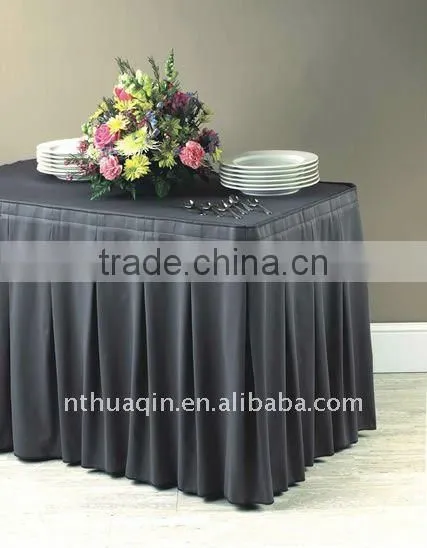 Banquet table skirting with plastic clip polyester table linen table skrits with box pleat and shirred pleat