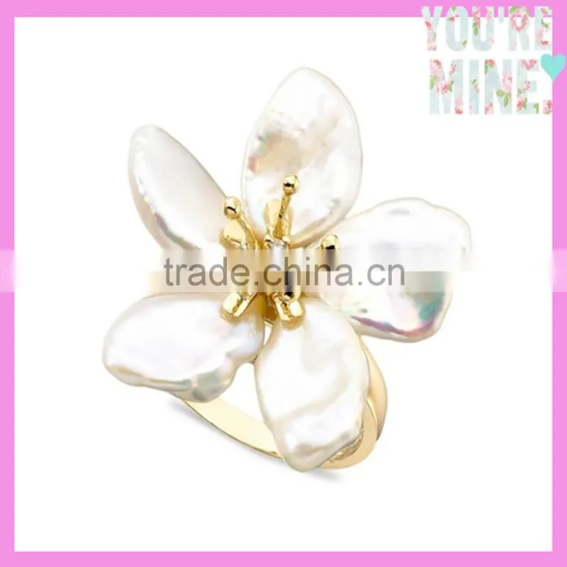 2015 newest engagement jewelry design 14k gold gardenia pearl ring