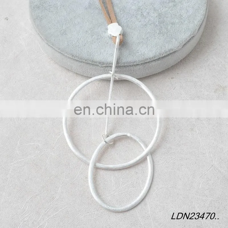 Silver Plated Pendant Necklace Brown leather Necklace