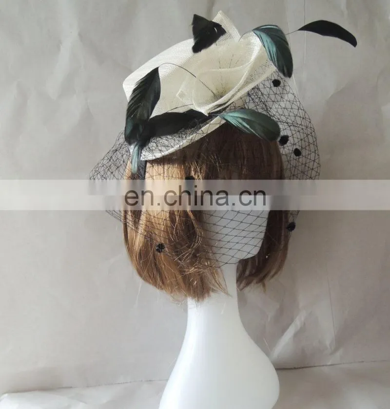 2014 Sinamay Fascinator white Hat Headband Bridal Church Derby Cocktail