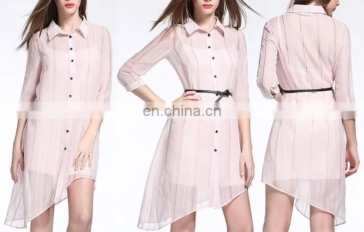 Elegant Women Long Sleeve Stripe Pattern long Chiffon Loose Tops