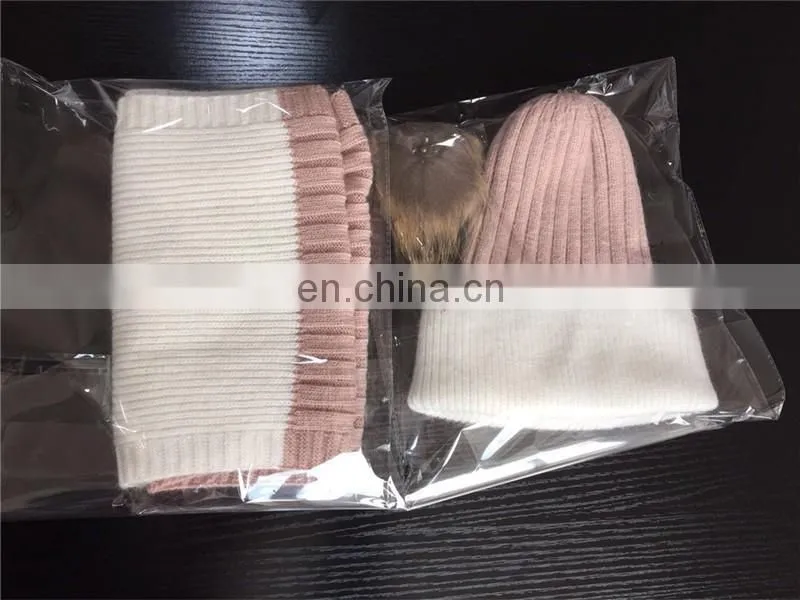 Thick Soft Shawl Fashion Winter Raccoon Fur Pom Hats Long Collar Scarf Hat Glove Sets
