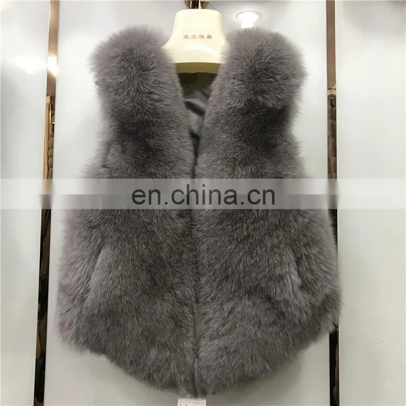 2017 New Jiaxing Winter Warm Fsahion Long Women Fox Fur Vest Real Fox Fur Coat