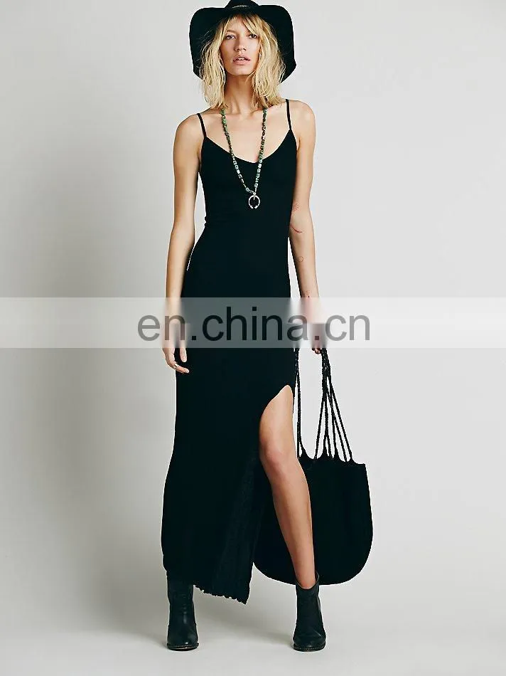 High slit sexy maxi night dress picture ladies knit maxi dress