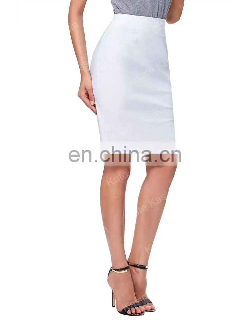 Kate Kasin Occident Women's OL High Stretchy Hips-Wrapped Split back Short White Pencil Skirt 24" KK000273-2
