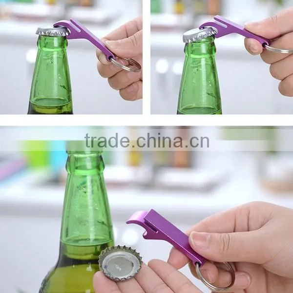 Wholesale cany color aluminum bottle opener keychains/custom logo key ring