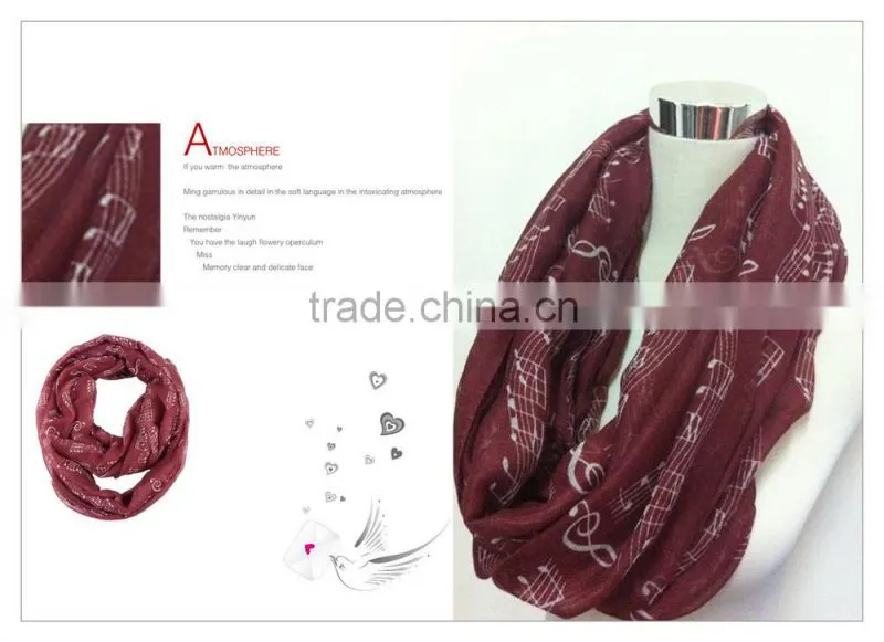 Music Note Printed Fashion Ladies Polyester Circular Scarf Neck Warmer