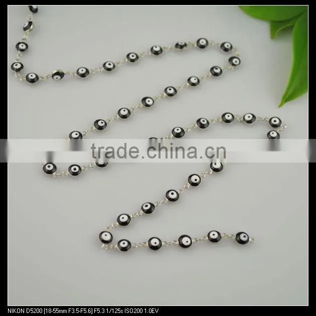 LFD-0021C ~ Wholesale 6MM Rosary Style Chains Jewelry Finding 6MM Black - Evil Beaded Wire Wrapped Beaded Chain