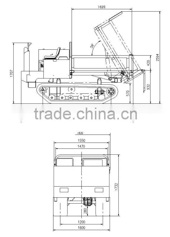Tracked Dumper Truck for sale,53hp,load 2280kgs,Hydrostatic Transmission with CE
