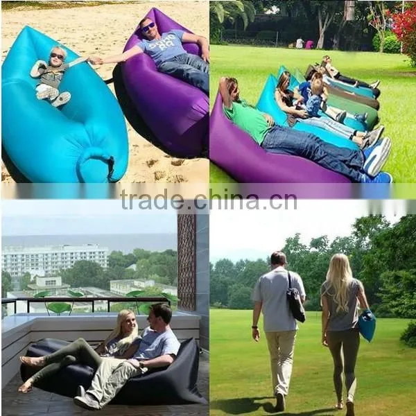 2016 hot sale nylon waterproof inflatable lay's bag banana sleeping lay bag