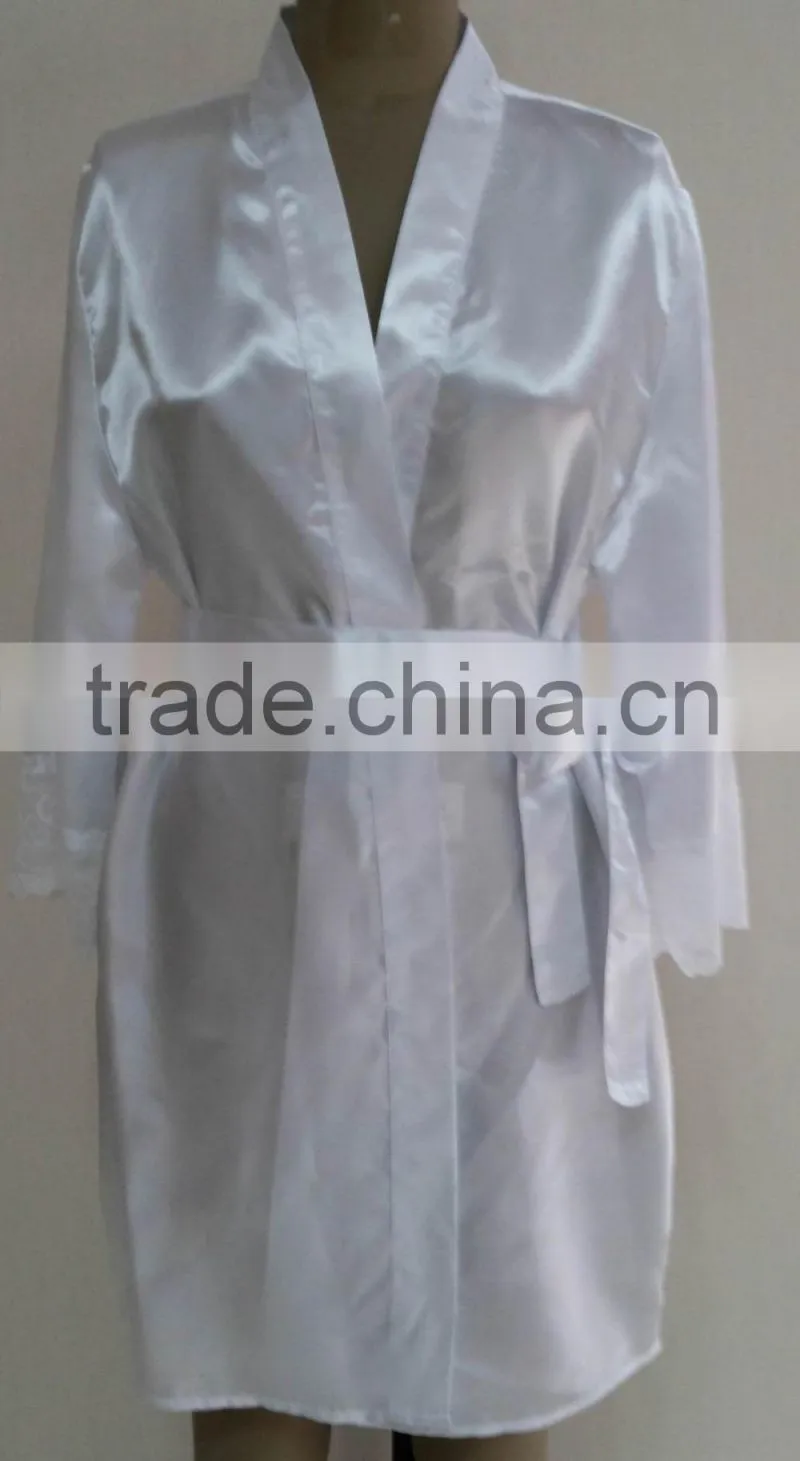 comfortable women white satin lace robe
