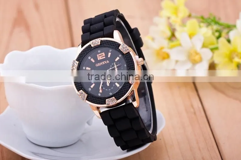 GENEVA 6 Diamond Watches Women 8 Color Silicone Strap Watch Fashion Quartz Wristwatches for Ladies Montre Femme