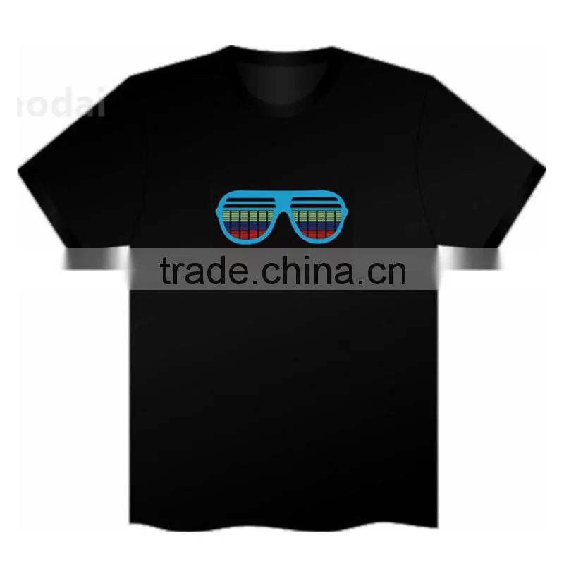 EL T-Shirt Sound Activated Flashing T Shirt Light Up Down Music Party Equalizer LED T-Shirt Interchangeable Short Black Tshirt
