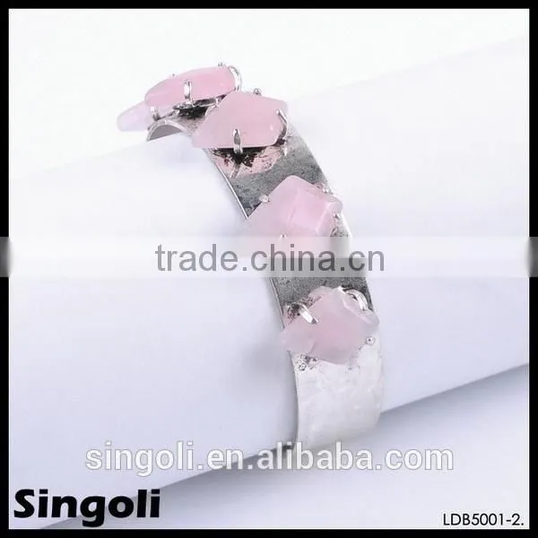 Pink nature stone bracelet gold stone bracelet lozenge acrylic stone bead bracelet inlay 5 geometry bead bangle