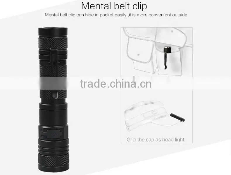 Small LED torchlight A2 USB rechargeable flash light zoom flashlight