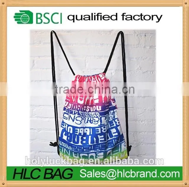 Fashion heat transfer print rainbow drawstring bag reusable rucksack