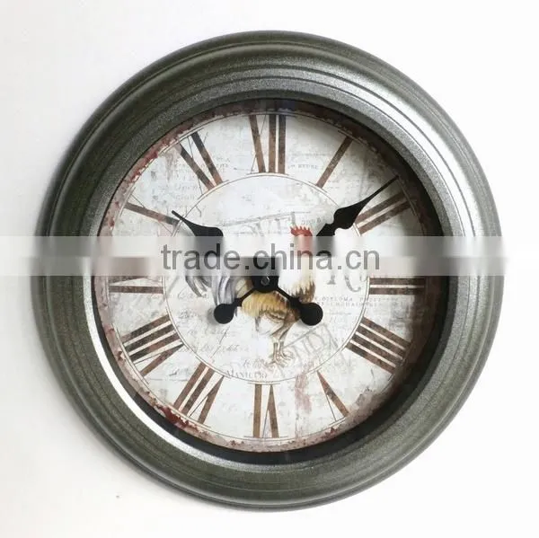 Dia 43.5 cm Country Style Round Metal Wall Clock,