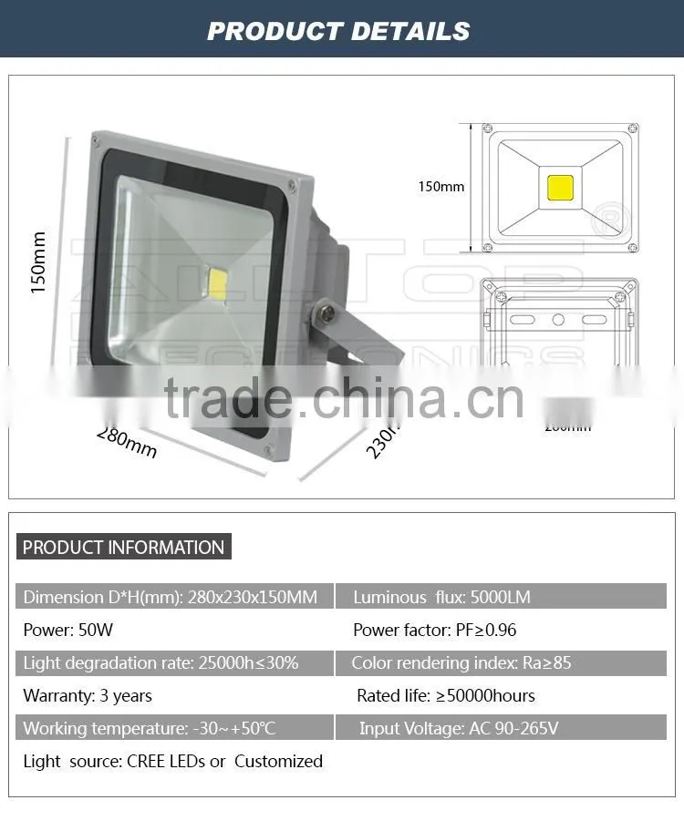High waterproof cob aluminum 50w led rgb flood light