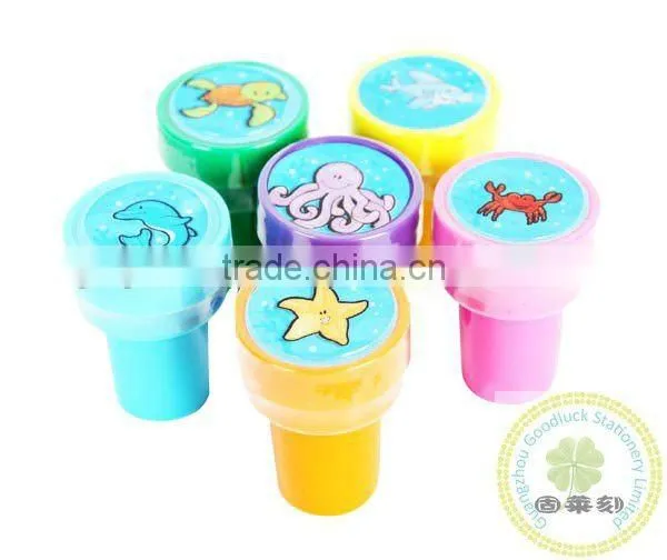 Promotional round type toy plastic self inking stamp/Promotional non toxic toy stampers