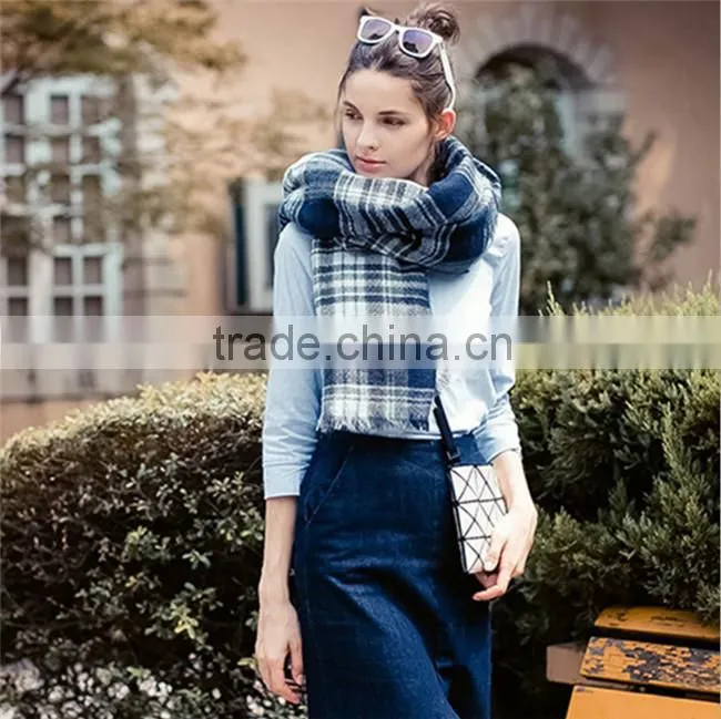 Newest acrylic plaid big gray plaid black and white scarf warm scarves