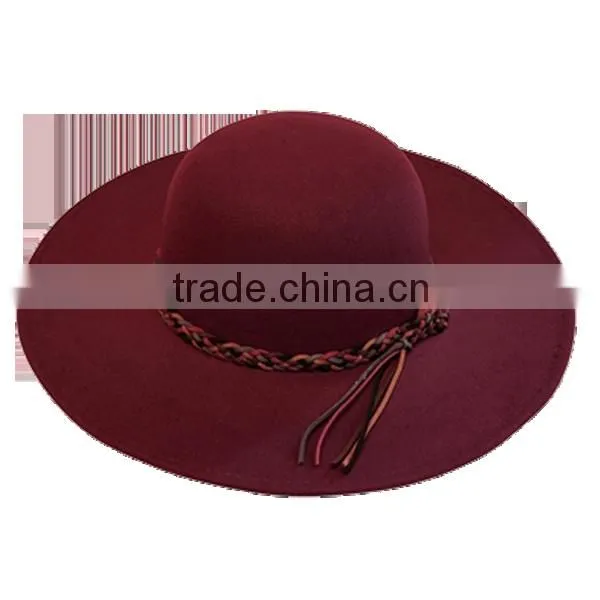 Fashion Ladies Wool Felt Floppy Hat With Tied Band